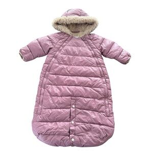 7 A.M. Enfant Paris Pink Puffer Zip Up Baby Bunting Hood Sherpa Lined